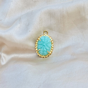 Pendentifs en Amazonite Naturelle, Plaqué Or 18K, Laiton Sculpté à la Main, Pierre Ovale Sertie à Griffes, Connecteur à Simple Bélière pour Fabrication de Bijoux - Product Image 4