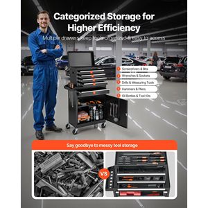 Scrigno per strumenti di rotolamento di Design 2-in-1 5 cassetti cassetta degli attrezzi in metallo rimovibile con barra di blocco superiore porta strumenti di protezione per la conservazione del Garage - Product Image 3