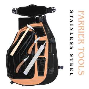 Kit d'outils de fermeur pour le soin et le sabotage des sabots de cheval avec tablier, marteau, cisaille à sabots, couteau à lame double face et incurvée, et râpe - Product Image 6