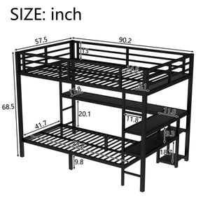 Letto a Castello Full XL Sopra Letto Singolo con LED e USB, Struttura in Metallo Stabile, Scrivania Nera e Scaffali per Posizionamento Multiplo - Product Image 3