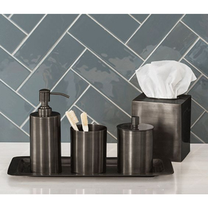 Ensemble d'accessoires de salle de bain modernes en argent avec distributeur de savon en métal facile à nettoyer et anti-poussière, boîte à mouchoirs, gobelet et décoration de vanité - Product Image 5