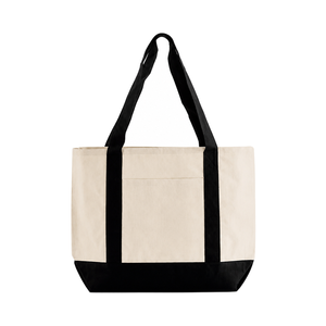 Bolsa de Compras Grande de Lona de Algodón Crema Icónica con Asa Larga Negra para Hombro, Personalizable con Logotipo, Reutilizable, para Regalo, Venta al por Mayor - Product Image 1