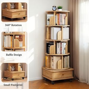 Libreria Girevole a 5 Ripiani per Spazi Ristretti, Espositore Rotante a 360 Gradi con Ruote, Libreria Salvaspazio - Product Image 1