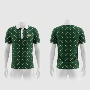 เสื้อโปโลผู้ชายลายโคลเวอร์สีเขียว แขนสั้น สไตล์ลำลอง ผ้าฝ้ายอ๊อกซ์ฟอร์ด ระบายอากาศได้ดี ดีไซน์โลโก้ด้านหน้า - Product Image 1