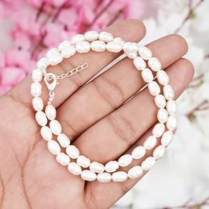 White Freshwater Pearl Oval Choker Necklace 5MM 8MM Natural Freshwater Pearl Necklace Genuine Pearl Jewelry Making For Women - Product Image 4