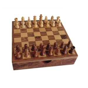 Jeu d'échecs en bois artisanal de luxe avec boîte de rangement, plateau de jeu pliable en bois personnalisé, vente en gros, jeu d'échecs professionnel - Product Image 1