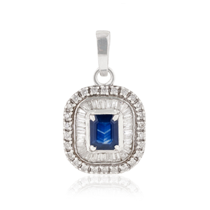 Pendentif double grappe en or blanc 14 carats avec saphir bleu et diamants, pierre de naissance de septembre, bijoux fins, prix usine personnalisé - Product Image 1