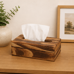 Handcrafted <b>Rustic</b> Torched Wooden Tissue Box Holder Vintage Rectangular Facial Napkin Dispenser Cover For Home <b>Office</b> And Home - Product Image 4