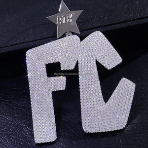 Fine Luxury Pendants Charms Men's 925 Sterling Silver Pave Clear VVS Moissanite Baguette Cut Diamond IGI Certified RB GEMS - Product Image 1