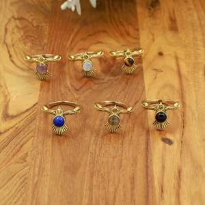 Handmade Brass Gemstone <b>Ring</b> Wholesale, Sunburst Design Bohemian <b>Ring</b>, Natural Stone <b>Ring</b> Multi Color, <b>Tiger</b> <b>Eye</b> Lapis Moonstone - Product Image 1