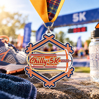 Médaille de marathon personnalisée en émail scintillant étanche, récompense sportive en métal 3D avec impression et ruban personnalisables pour les coureurs.