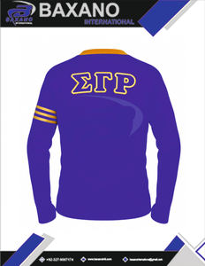 Suéter Cárdigan de la Hermandad Sigma Gamma Rho, Tejido Azul Rey con Rayas Amarillas y Logotipo Bordado SGR, Ropa de Hermandad Griega - Product Image 6