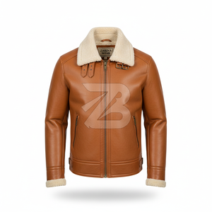 OEM <b>Men's</b> Genuine Leather <b>Jacket</b> Tan <b>Shearling</b> Collar B3 Style Winter Zip-Up Outerwear <b>Men's</b> <b>Jackets</b> - Product Image 2