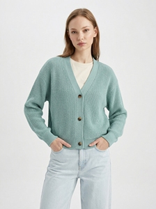 CRAZIGOODS Cárdigan de punto para mujer con cuello en V, manga larga, color liso, anti-bolitas, 100% acrílico, casual, estilo coreano, para primavera - Product Image 6
