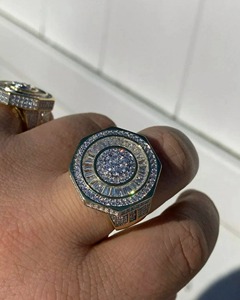 <b>Mens</b> Moissanite Iced Baguette Octagon Pinky <b>Ring</b> 14k Gold Plated 925 Sterling <b>Silver</b> Hip Hop Bling Jewelry Luxury Anniversary - Product Image 5