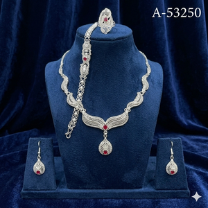 Women's Indian Wedding Gold Plated Zinc Alloy Lab Created Zircon Jewelry Set Trendy Torques Link Choker Dangle Earrings A-53251 - Product Image 6