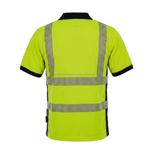 Polo de travail haute visibilité en polyester Aliroz pour hommes, uniforme de sécurité réfléchissant jaune-vert avec bordure noire - Product Image 2