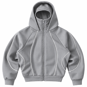 Nouveau design, vente chaude, sweat à capuche unisexe blanc avec fermeture éclair, passepoil contrastant noir, design de panneaux sculptés modernes, veste streetwear personnalisée 100% - Product Image 6
