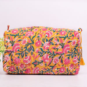 Pochette de maquillage matelassée écologique grande taille pour l'été, imprimé bloc, en coton, tendance, trousse de toilette pour femmes - Product Image 3