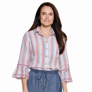 Blusa Casual Holgada para Mujer, con Rayas Amarillas, Tela Popelina, Hombros Caídos, Cuello Camisero, Estilo Vintage para Primavera y Otoño - Product Image 5