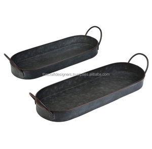 Hammered Stainless Steel <b>Serving</b> <b>Trays</b> Oval Shape Small Large Size Dishes & Plates Dessert Snacks Drinks Serve <b>Gold</b> <b>Tray</b> Sets - Product Image 2