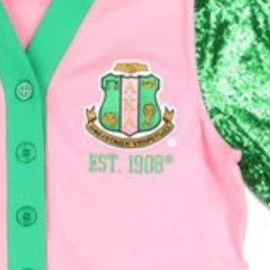 Custom Pink Green Varsity Cardigan <b>Jacket</b> Long Sleeve <b>Sequin</b> Design Button Front V Neck Ribbed Trim Fashion Teamwear Outerwear - Product Image 2