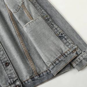 RAHRAJ ENTERPRISES Blouson Moto en Jean Gris Clair pour Homme Coupe Droite Effet Usé et Déchiré Fermeture à Cordon Couleur Unie Style Motard - Product Image 6