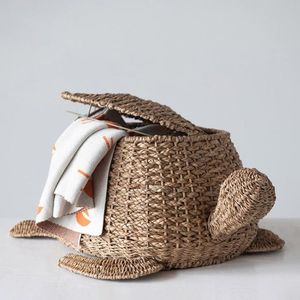 Modern Cute Handmade Rattan Turtle Storage <b>Basket</b> with Lid Natural <b>Woven</b> Toy Organizer for Kids Room Decoration and Home Storage - Product Image 1