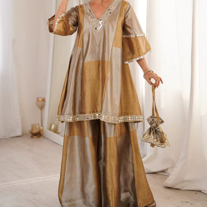 Best Selling Salasa Fabric Mirror & Lace Work Ready-Made <b>Top</b> & Pant Set with Batwa Available for Sale from India - Product Image 1