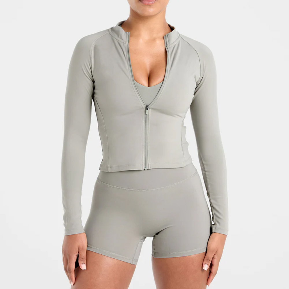 Stand Collar Design Solid Yoga Sportswear Breathable Zipper Jacket Bra Shorts Sets Female Athletic Wear Mid Waist 3 Piece Sets