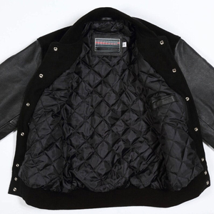 Veste de baseball varsity courte de qualité supérieure pour homme en cuir et laine, col montant, broderie, manches longues - Product Image 4