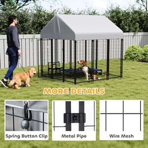 Enclos pour chien en fil métallique soudé robuste 6 x 6 x 6 m avec toit, anti-évasion, verrouillable, parc de jeu, cage pour animaux de compagnie - Product Image 6