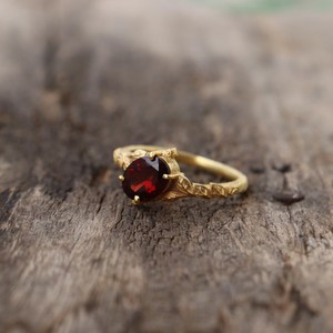 Natural <b>Garnet</b> Leaf <b>Ring</b> Simple Handmade Nature Inspired 925 Sterling <b>Silver</b> 14K Gold Plated Gemstone Jewelry - Product Image 4