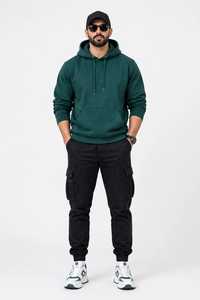 Plus Size <b>Men's</b> <b>Green</b> Solid Hooded Pullover Sweatshirt Cotton French Terry Autumn <b>Hoodie</b> - Product Image 5