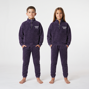 Conjunto Deportivo Unisex de Alta Calidad al por Mayor para Niños, Conjunto Deportivo Moderno con Lavado Ácido para Niños, de Color Sólido, de Algodón, de Dos Piezas - Product Image 3