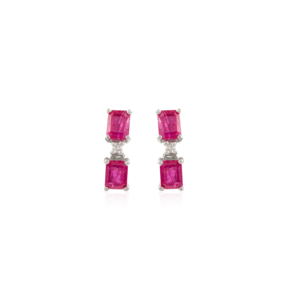 Nuevos pendientes colgantes de diseño simple con rubí natural de corte octogonal y diamantes redondos para uso diario, joyería fina al por mayor. - Product Image 1