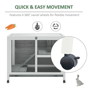 Enclos extérieur pour lapins en bois massif, cage pour animaux de compagnie intérieure/extérieure avec espace de couchage principal et zone de jeux - Product Image 6