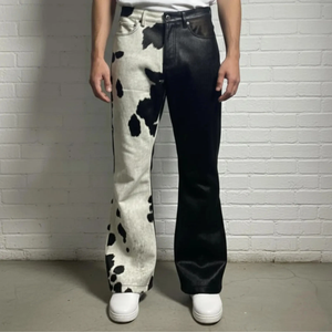 <b>Men's</b> High Waist <b>Flare</b> Pants Straight Pattern 100% Cowhide Leather Lightweight Eco-Friendly Breathable Casual Trouser - Product Image 1