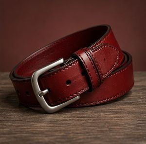 Ceinture en cuir véritable, boucle à ardillon verte unie, rectangulaire, argentée, décontractée, durable, ceinture pour homme - Product Image 2