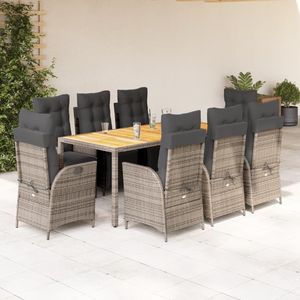 Grey <b>Rattan</b> Garden <b>Dining</b> Set 8 Seater Outdoor Furniture Weather Resistant Contemporary Design Solid Wood <b>Table</b> - Product Image 3