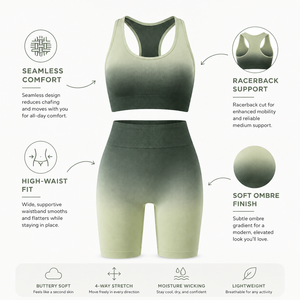 Women's Ombre Seamless Yoga Set 2 Piece Workout Shorts and Sports Bra High Waist Tummy Control Gym Fitness Clothing Activewear - Product Image 5