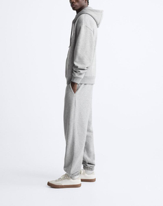 Sweat-shirt gris à capuche pour homme, manches longues, coupe ample, couleur unie, 100 % coton, poids moyen, avec cordon de serrage et poches - Product Image 4