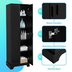 Armadio con Ripiani Regolabili e Due Ante in MDF Nero per Organizzazione Casa, Bagno o Ufficio - Product Image 3