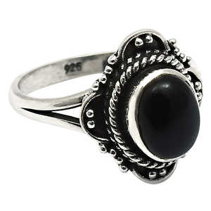 Anillo de ónix negro natural con corte oval brillante en plata de ley 925, anillo solitario para mujer con engaste de bisel, anillos estilo boho. - Product Image 1