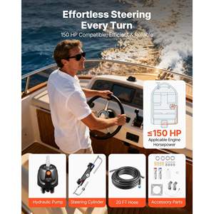 Système de direction hydraulique pour bateau marin à moteur unique, 150 CV, 6,9 MPa/1000 psi, pompe de direction, cylindre à verrouillage bidirectionnel, bateaux de 20 pieds - Product Image 2