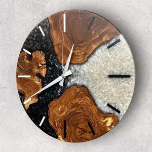 Farmhouse Wooden and Epoxy Resin Wall <b>Clock</b> for Rustic and Bohemian Home Interiors Style Decor Hotel Living Room Wall Art - Product Image 6