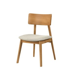 Set di 2 Sedie da Pranzo Imbottite in Tessuto Beige con Schienale Curvo, Mobili in Legno con Finitura Naturale - Product Image 1