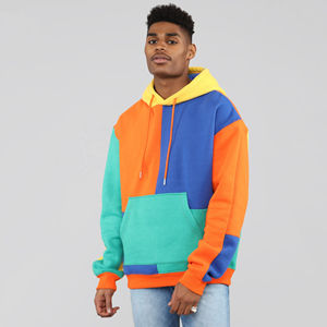 Sudadera con Capucha Oversize para Hombre, Diseño Color Block, Multicolor, Estilo Casual Urbano, Tejido Grueso - Product Image 3