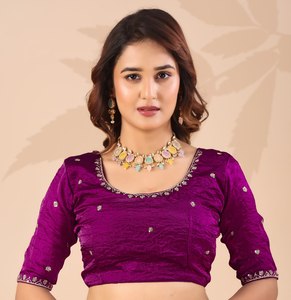Purple Friedi Silk <b>Saree</b> with Embroidered Blouse Quick Dry All Seasons Traditional Party Wear Indian Ethnic <b>for</b> <b>Women</b> - Product Image 5
