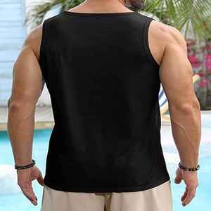 Débardeur sans manches noir pour homme, col rond, imprimé palmiers, style décontracté, respirant, tricoté - Product Image 5